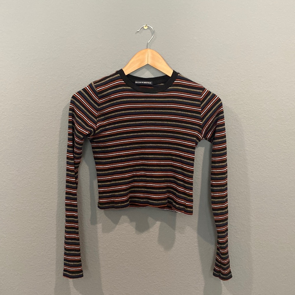 Striped Brandy Melville Cropped Ribbed Long Sleeve